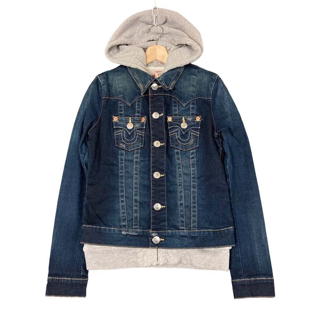 True Religion Denim Jean Jacket Jimmy Hoodie Women's Small Y2K Trucker Western
